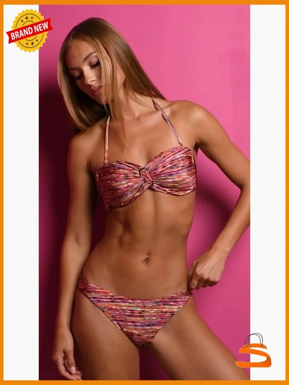 Size 6 Bandeau Bikini Top with Removable Strap, Nylon Fabric